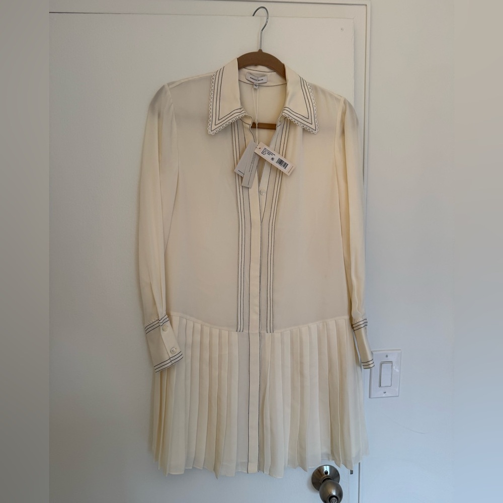 NWT - Rebecca Taylor Silk Pleated Dress with Contrast Stitching